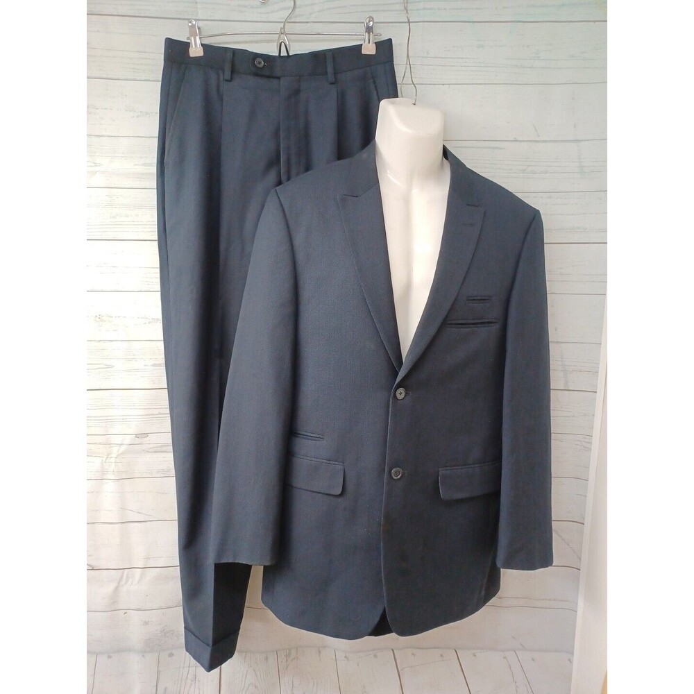 Vtg Stacey Adams Mens Suit Set Black Blazer Jacket 38R Pants 31R